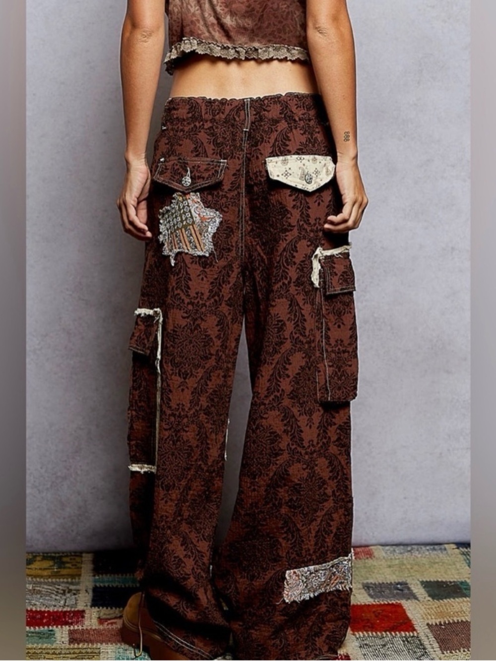 NEW 48hr POL:  “The Mallory” Wide-Leg Patchwork Cargo style  pocket Pants - Picture 4 of 6